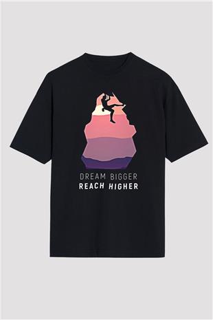 Dağcılık - Mountaineering Baskılı Unisex Siyah Oversize Tişört