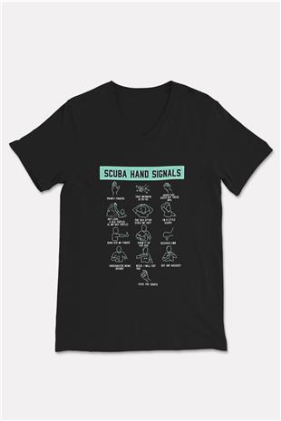 Dağcılık - Mountaineering Baskılı Unisex Siyah V Yaka Tişört