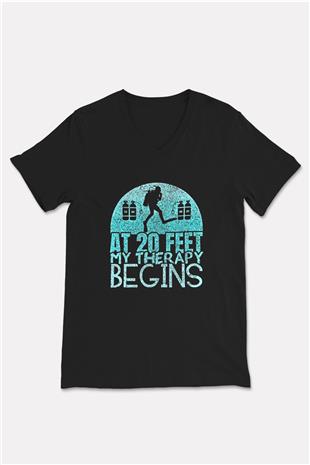 Dağcılık - Mountaineering Baskılı Unisex Siyah V Yaka Tişört