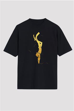 Dağcılık - Mountaineering Baskılı Unisex Siyah Oversize Tişört