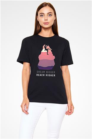 Dağcılık - Mountaineering Baskılı Unisex Siyah Tişört - Tshirt
