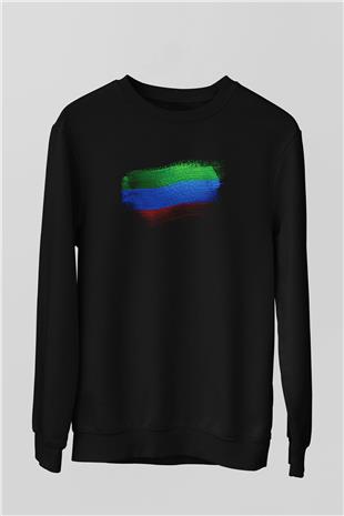 Dağıstan - Republic Dagestan Bayrağı Baskılı Unisex Siyah Sweatshirt