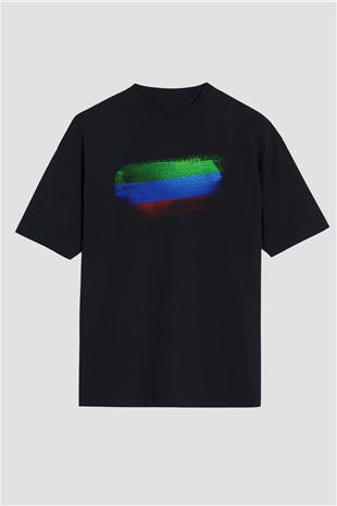 Dağıstan - Republic Dagestan Bayrağı Baskılı Unisex Siyah Oversize Tişört
