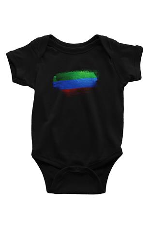 Dağıstan - Republic Dagestan Bayrağı Baskılı Unisex Siyah Bebek Body - Zıbın