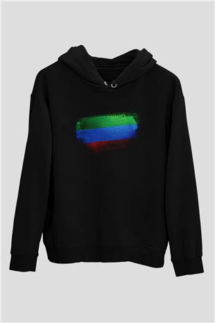 Dağıstan - Republic Dagestan Bayrağı Baskılı Unisex Siyah Hoodie