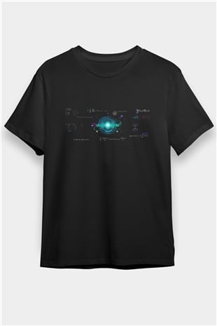 Dalga Denklemi  Baskılı Unisex Siyah Tişört