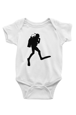 Dalgıç Baskılı Beyaz Unisex Bebek Body - Zıbın