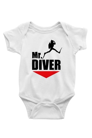Dalgıç Baskılı Beyaz Unisex Bebek Body - Zıbın