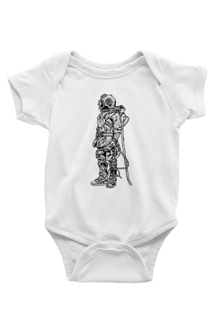 Dalgıç Baskılı Beyaz Unisex Bebek Body - Zıbın