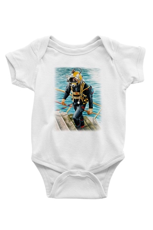 Dalgıç Baskılı Beyaz Unisex Bebek Body - Zıbın