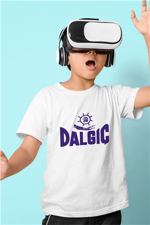 Dalgıç Baskılı Beyaz Unisex Çocuk Tişört