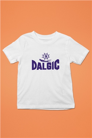 Dalgıç Baskılı Beyaz Unisex Çocuk Tişört