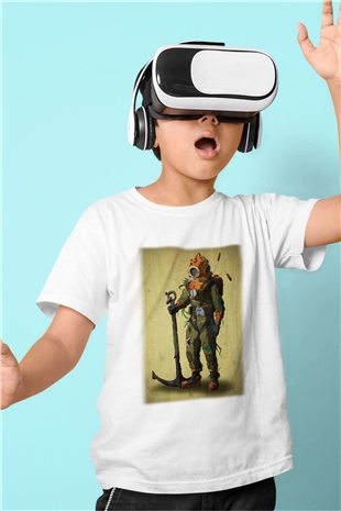 Dalgıç Baskılı Beyaz Unisex Çocuk Tişört