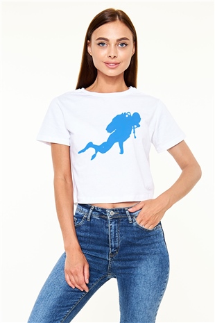 Dalgıç Beyaz Croptop Tişört
