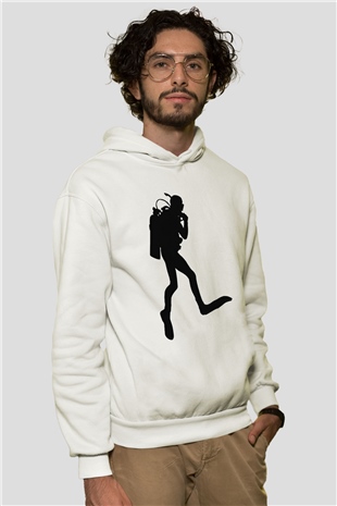Dalgıç Beyaz Unisex Hoodie