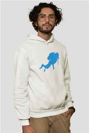 Dalgıç Beyaz Unisex Hoodie