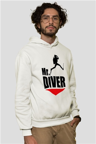Dalgıç Beyaz Unisex Hoodie