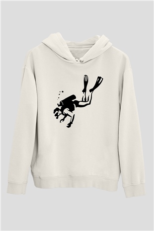 Dalgıç Beyaz Unisex Hoodie