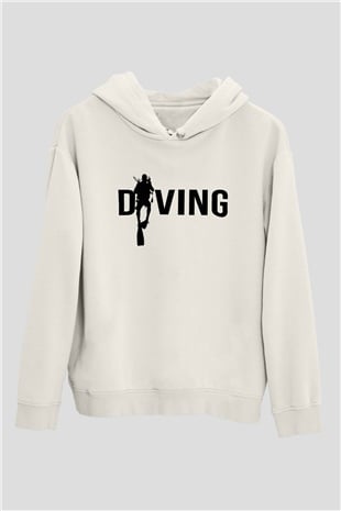 Dalgıç Beyaz Unisex Hoodie