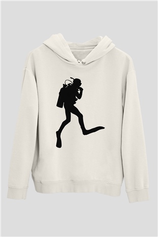 Dalgıç Beyaz Unisex Hoodie