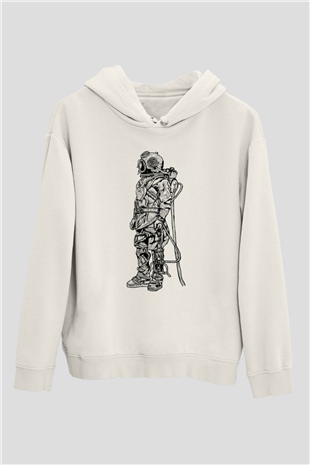 Dalgıç Beyaz Unisex Hoodie