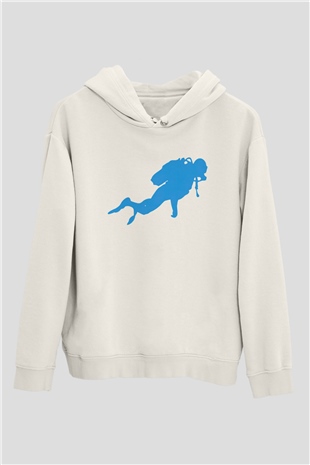 Dalgıç Beyaz Unisex Hoodie