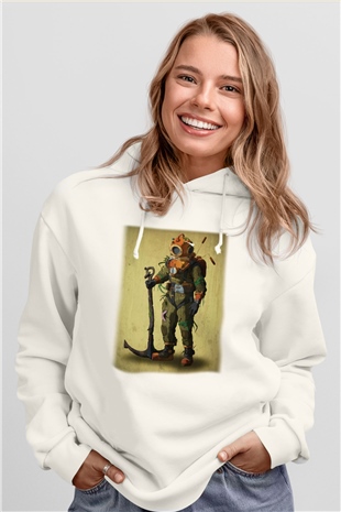 Dalgıç Beyaz Unisex Hoodie