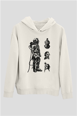 Dalgıç Beyaz Unisex Hoodie