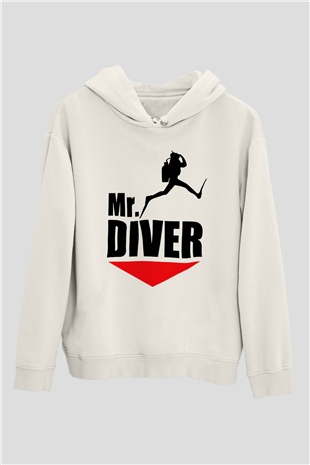 Dalgıç Beyaz Unisex Hoodie