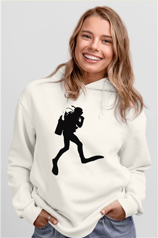 Dalgıç Beyaz Unisex Hoodie