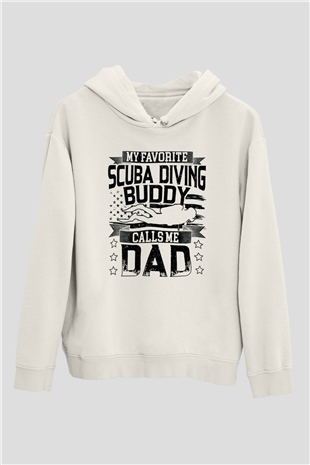Dalgıç Beyaz Unisex Kapüşonlu Sweatshirt