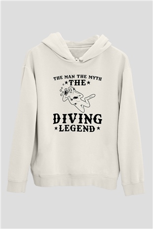 Dalgıç Beyaz Unisex Kapüşonlu Sweatshirt