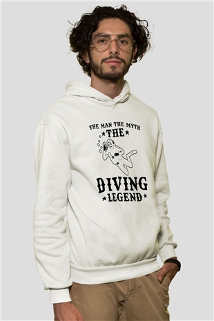 Dalgıç Beyaz Unisex Kapüşonlu Sweatshirt
