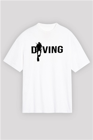 Dalgıç Beyaz Unisex Oversize Tişört T-Shirt