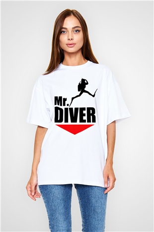 Dalgıç Beyaz Unisex Oversize Tişört T-Shirt