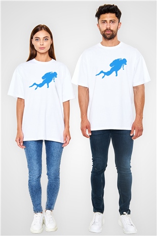 Dalgıç Beyaz Unisex Oversize Tişört T-Shirt