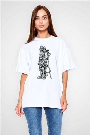 Dalgıç Beyaz Unisex Oversize Tişört T-Shirt