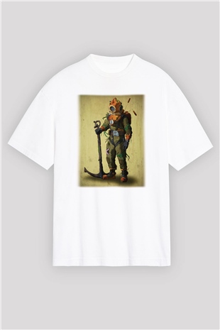 Dalgıç Beyaz Unisex Oversize Tişört T-Shirt