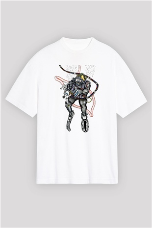 Dalgıç Beyaz Unisex Oversize Tişört T-Shirt