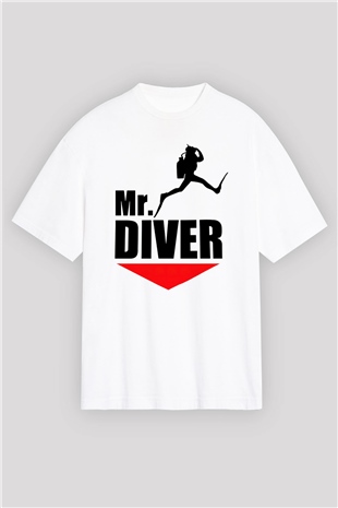Dalgıç Beyaz Unisex Oversize Tişört T-Shirt