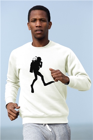 Dalgıç Beyaz Unisex Sweatshirt