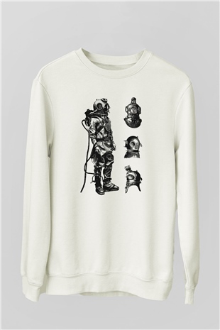 Dalgıç Beyaz Unisex Sweatshirt