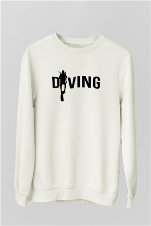 Dalgıç Beyaz Unisex Sweatshirt