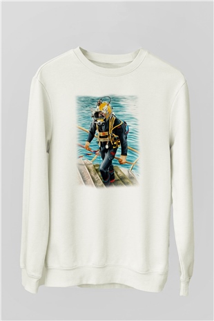 Dalgıç Beyaz Unisex Sweatshirt