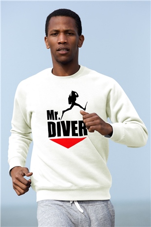 Dalgıç Beyaz Unisex Sweatshirt
