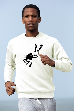 Dalgıç Beyaz Unisex Sweatshirt