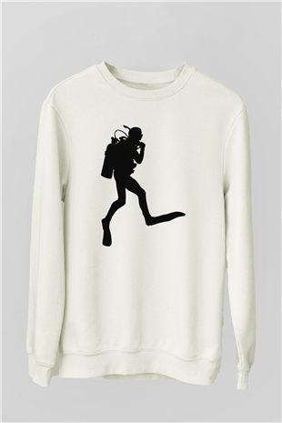 Dalgıç Beyaz Unisex Sweatshirt