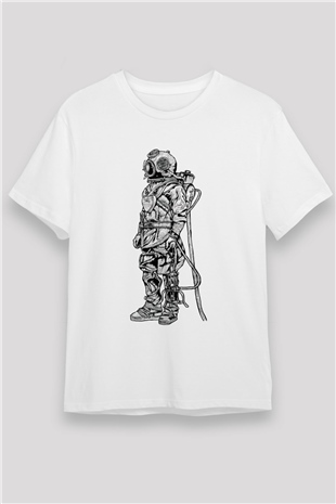 Dalgıç Beyaz Unisex Tişört T-Shirt - TişörtFabrikası