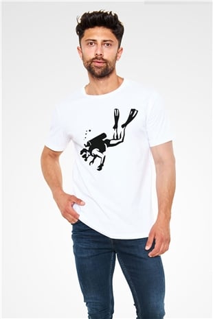 Dalgıç Beyaz Unisex Tişört T-Shirt - TişörtFabrikası