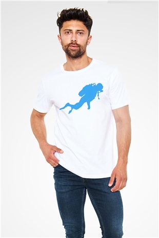Dalgıç Beyaz Unisex Tişört T-Shirt - TişörtFabrikası